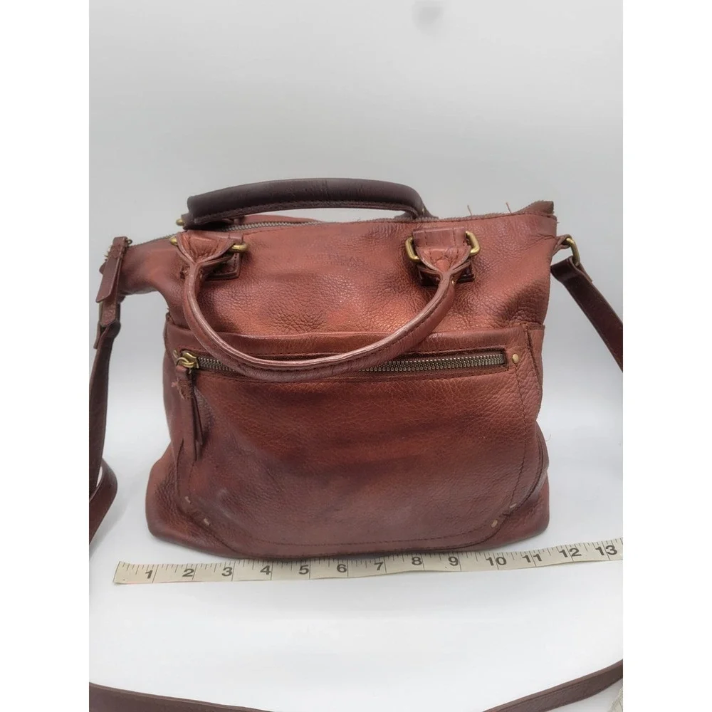American Leather Co Cognac Brown Pebbled Leather Satchel Crossbody Bag Handbag